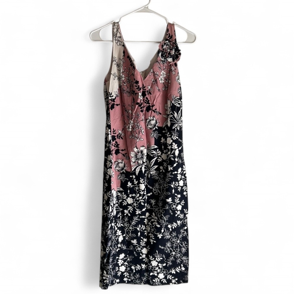 Y2K Newport News Pink and Floral Midi Cotton Dress with Flower Embellishment